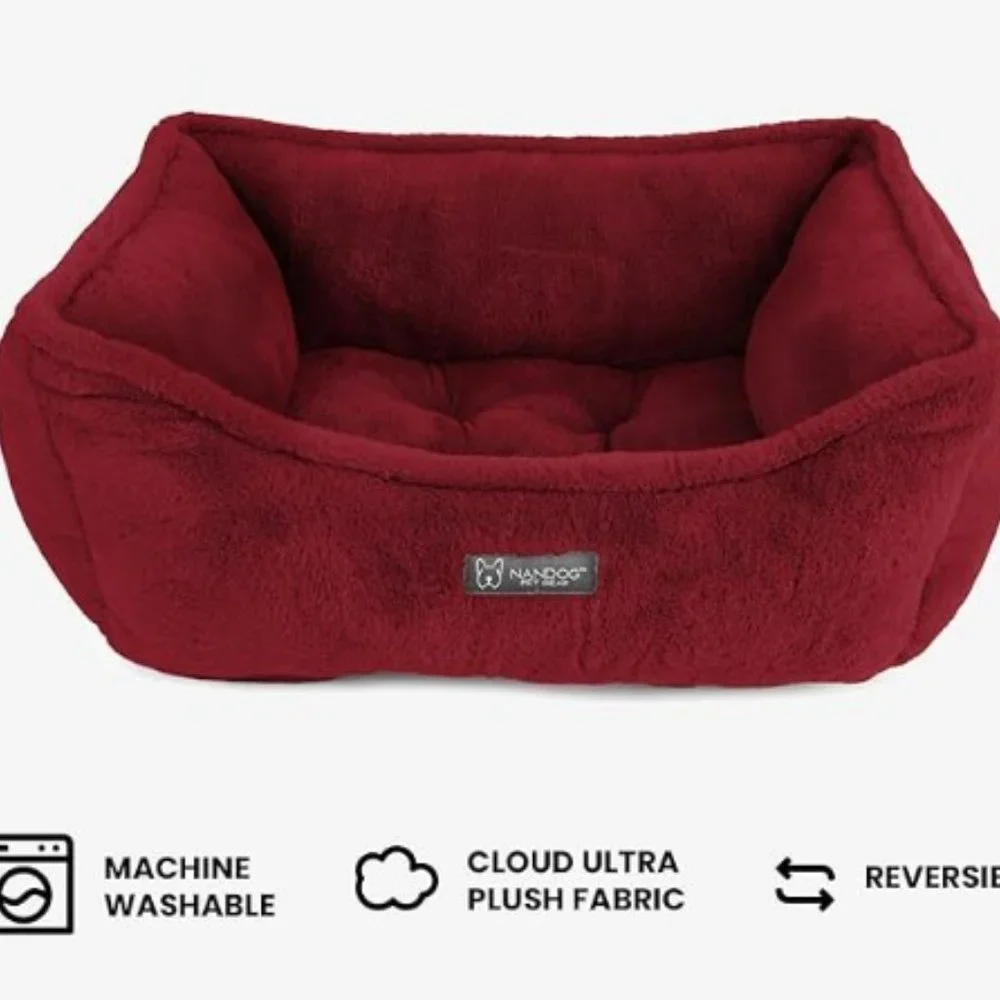 Nandog Dog Cat Pet Cloud Reversible Cozy Bed Burgundy Red Breeds up to 25lb NEW